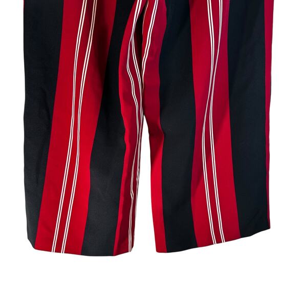 Attyre New York Striped Wide Leg Tie Waist Cropped Palazzo Red Black Pants 4 - Picture 6 of 8